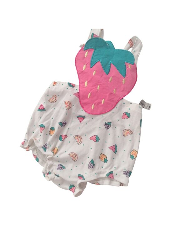 Fisher-Price Other - Vtg Fisher-Price Kidswear 2T Fruit-Print Romper NEW Deadstock w Strawberry Bib